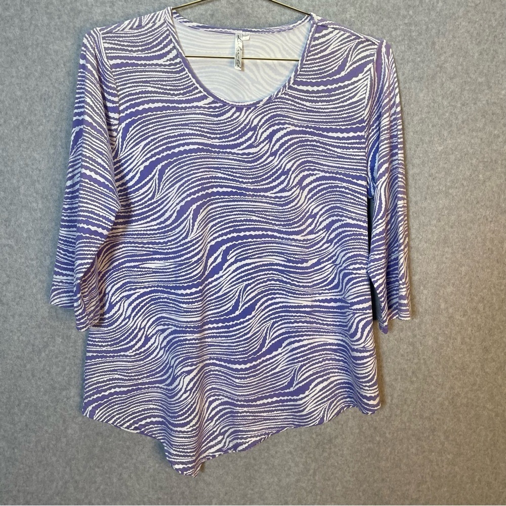 Lulu B SPF Asymmetrical Hem Purple Wavy Striped Top